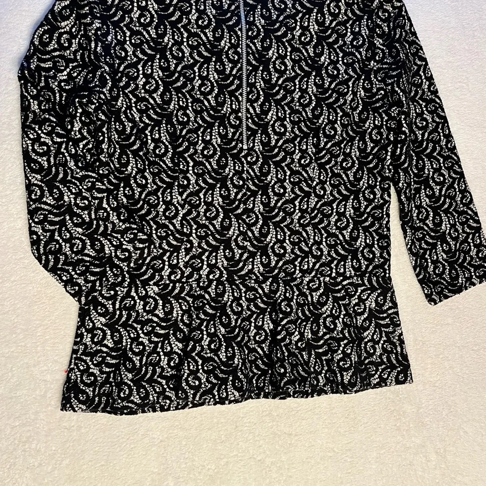 J. Crew Black and White Paisley-Style Peplum Blouse